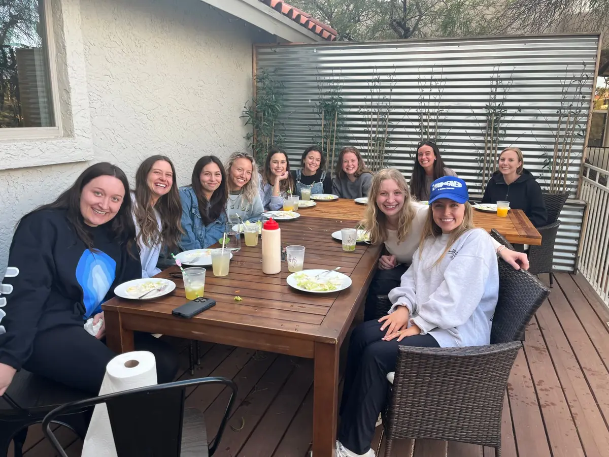 Friends dining together at a Los Angeles backyard hibachi gathering
